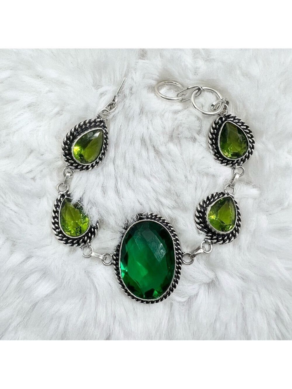 Peridot Rope Design 925 Pendant Bracelet Earrings & Chain (synthetic stones) - Picture 4 of 11